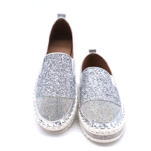 Image of Women's Fashion Rhinestone Slip On Sneakers Casual Comfort Platform Walking Shoes Cute Bowknot Glitter Bling Loafers