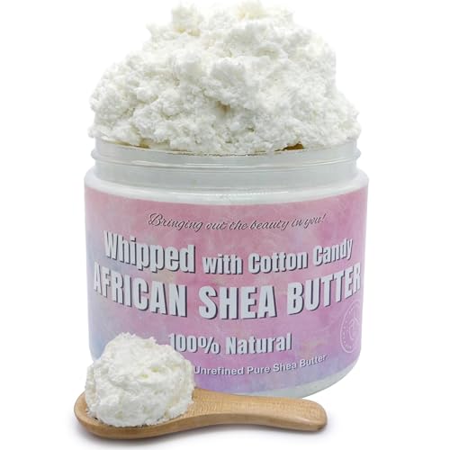 RA COSMETICS Whipped African Shea Butter with Cotton Candy 100% Whipped Shea Body Butter from Ghana Moisturizing Natural Skincare for Dry Skin Hair Scalp Nourishes Softens & Hydrates 12oz