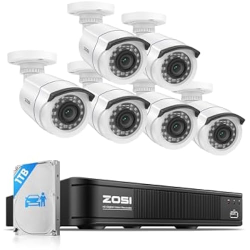ZOSI 3K Lite Wired Security Camera System Outdoor, 6 X 2MP Cameras, 1TB HDD