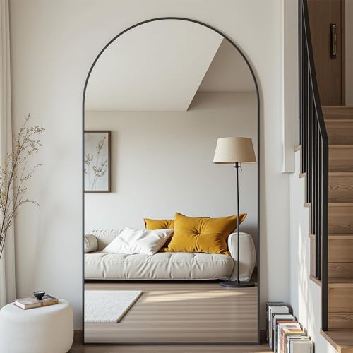Suidia Arched Full Length Mirror, 76"x44" Floor Mirror Freestanding, Floor Standing Full Body Mirror with Stand for Bedroom, Hanging Mounted for Living Room Cloakroom, Black