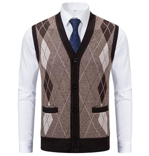 Men's Argyle Sweater Vest Pullover Sleeveless V-Neck Knit Vest Thermal Tops