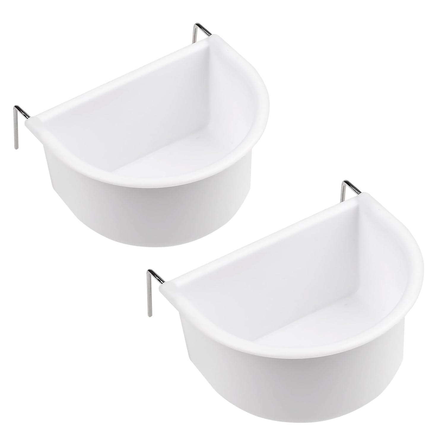 MEISH 2Pcs Bird Feeding Dish Bird Cage Feeding Bowls D-shaped Bird Food Plastic Cups with Hook Hanging Cup Food Dish