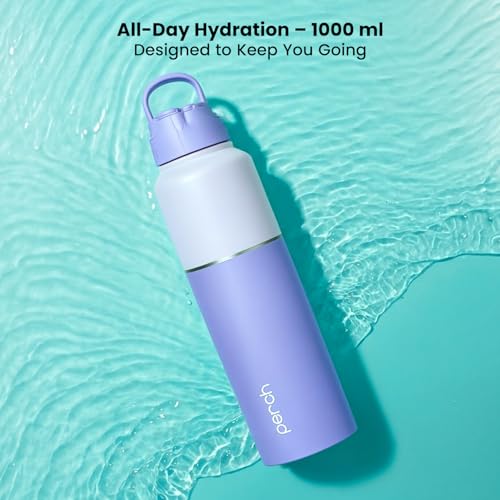 Image of Perch Magic Stainless Steel Water Bottle 1 Ltr Set of 2 | ISI Certified | Single Wall Fridge Bottle | Sipper Cap & Straw Cleaner | BPA Free | for Home, School, Office, Gym & Travel | Crafted by Pexpo