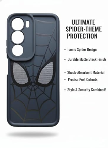 Image of Stylish Spider Back Case Cover Compatible for Mi Redmi 15 5G | Spidey Face Mask Case | Soft Silicone | Camera & Full Body Protection | Shock Proof | (Black)