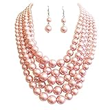 Rosemarie & Jubalee Women's Multi Strand Simulated Pearl Bib Necklace and Earrings Jewelry Set,...