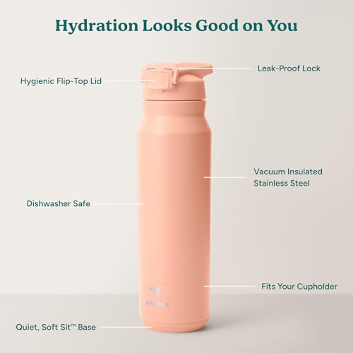 Image of REDUCE 32 oz Hydrate Pro Stainless Steel Insulated Water Bottle - Flip Top Leak-Proof Lid, Dishwasher Safe, BPA-Free, Dual Wall Vacuum, Keeps Drinks Cold for 48 Hrs, Cup Holder Friendly - Sedona