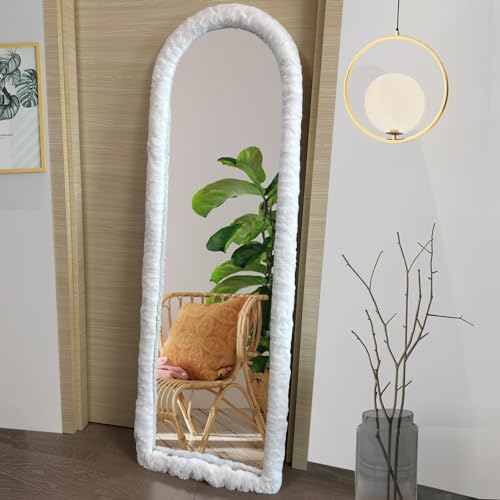 UYRIE Fluffy Mirror Cover - 59"x16" Full Length Ultra Soft Non-Slip Cover Universal Stretch Cover Warm Home Decor for Bedroom Cloakroom (White-Without Mirror)