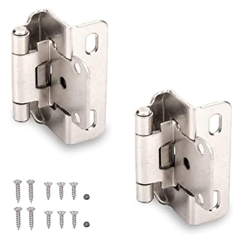 Double Elite 1/2" Overlay Partial Wrap Cabinet Hinges 15 Pairs (30 Pcs) Satin Brushed Nickel, Cabinet Hinges for Kitchen Cabinets/Cupboard Doors, Semi Wrap Door Hinges Silver with Upgraded Screws Cover