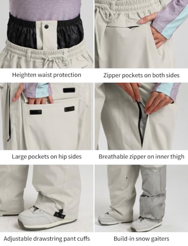 Image of GSOU SNOW Mens Womens Snow Pants Baggy Snowboard Ski Pants Waterproof | 15K Waterproof,10K Breathable,Windproof Waist Powder Skirt,Thigh Vent Zippers,Adjustable Waist & Cuffs Drawcord,5 Pockets