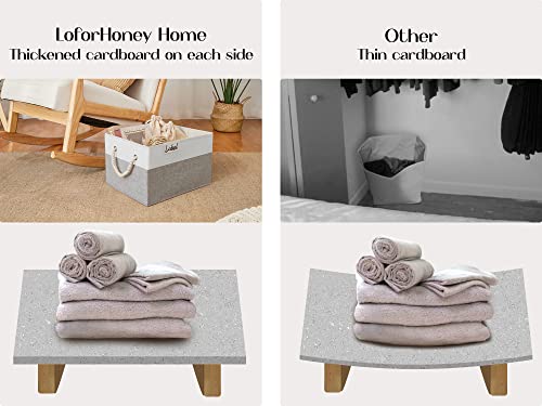 Loforhoney Home Fabric Storage Baskets For Shelves, Foldable Storage Baskets For Organizing, Closet Organizer Bins With Cotton Rope Handles, Canvas Storage Bins For Clothes, Xlarge, Beige&Gray, 2-Pack #TOP3