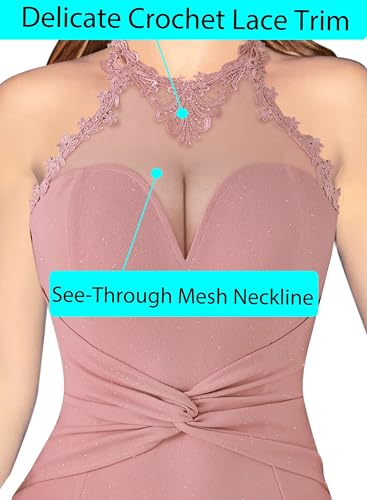 Image of VFSHOW Womens Formal Halter Keyhole Back Prom Gala Maxi Dress Evening Gown | Sexy Illusion Sweetheart Neck, High Slit, Wedding Guest, Applique, Twist Front Mermaid Dresses