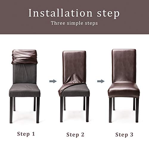 Osvino Chair Covers Waterproof Pu Leather Stretchable Chair Protector Slipcover For Dining Room Kitchen Hotel Meeting Banquet Party Ceremony, Brown Set Of 2 #TOP4