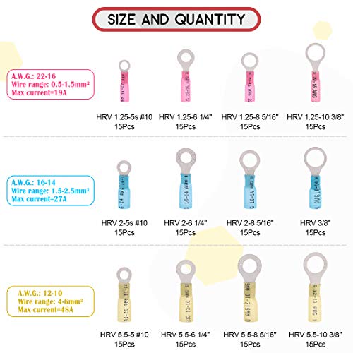 Hilitchi HHR180 180Pcs Nylon Insulated Heat Shrink Ring Terminal Electrical Wire Crimp Connectors Set thumb #1