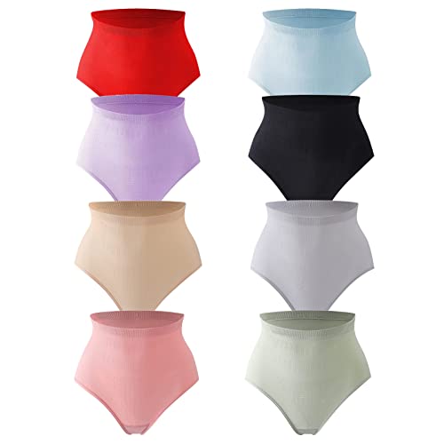 unhg Mujer Bragas De Levantamiento De Glúteos, Cintura Alta Ropa Interior Moldeadoras De Nido De Abeja De Grafeno, 8Pcs,Multi Colored,L