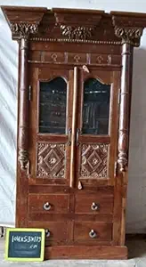 KARNI HANDICRAFTS Solid Wooden Wardrobe | Almirah with 2 Door, 4 Drawer & Shelf Storage for Living Room, Bedroom, Hotel & Home, Brown, (104 x 53 x 179 CM)