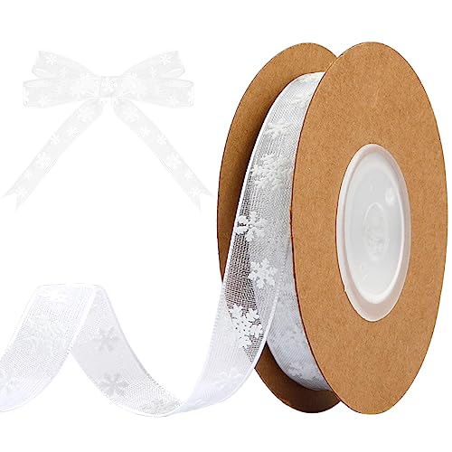 Christmas Ribbon - 0.4 Inch × 11 Yards, White, Curling, For Tree & Gift Wrapping