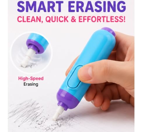 Image of Cute Electric Eraser for Kids with Fan & 30 Refills Battery Operated Automatic Electric Eraser Portable Pencil Eraser Multicolor & White Refills |School Stationery Gift for Boys & Girls |Random Color