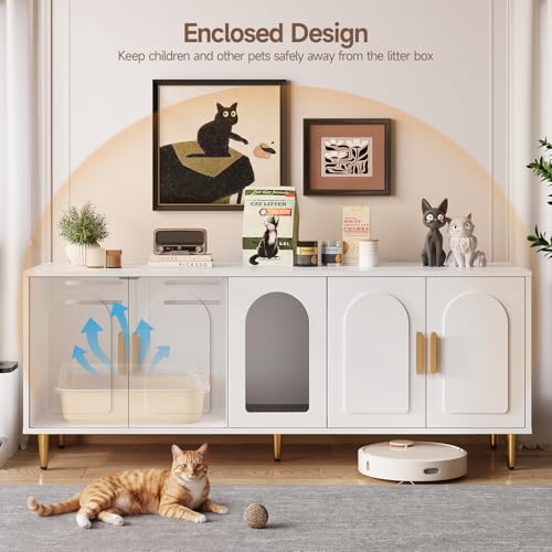 Image of ONBRILL 60 Inches Cat Litter Box Enclosure for 2 Cats, White
