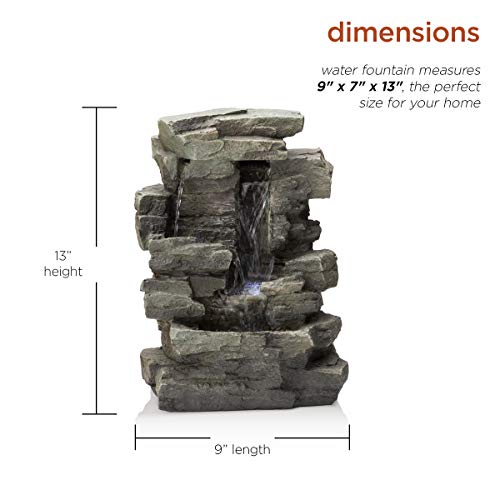 Alpine Corporation 13" Tall Indoor 4-Tier Cascading Tabletop Fountain With Led Lights, Gray #TOP2