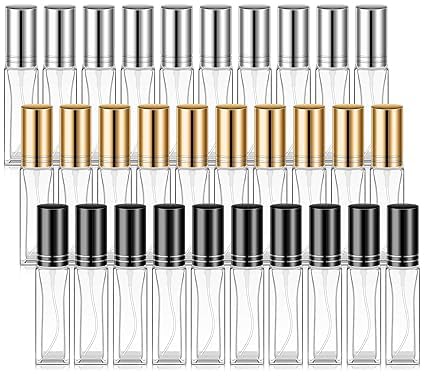 Hunky Dory 24pcs combo 8ml Sqaure Transparent Empty Glass Spray Bottle Refillable With Black, Gold, Silver Pump And Cap Toner, Perfume, Attar, Lotion, Moisture,Bottles-image-36