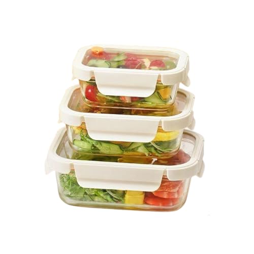 JATIBOSH Contenedores de almacenamiento de 3 piezas, 400/650/1100 ml, juego de recipientes de vidrio con tapas, sin BPA, almacenamiento de alimentos, recipientes de preparación de comidas, utilizados