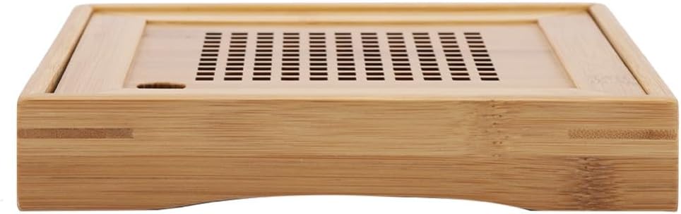 7.7 Inch Beige Bamboos Tea Serving Tray Square Design Traditional Chinese Style Kongfu Tea Water Storage Serving Tiered Tray