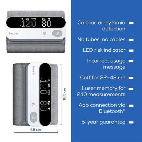 Image of Beurer German Engineering BM 59 Wireless Upper Arm Blood Pressure Monitor, Tube-Free Armband, Bluetooth App Connectivity, LED Risk Indicator, Arrhythmia Detection, Digital BP Machine (22-42 cm)