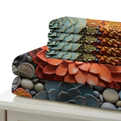Housse de couette succulentes 3D 200x200 microfibre avec taies d'oreiller