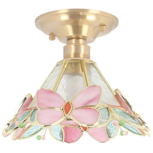 Bieye L10998 Pink Butterfly Tiffany Style Stained Glass Ceiling Light