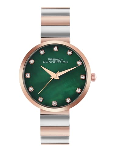 Image of French Connection Mop Green Round Dial with Rose Two Tone Stainless Steel Metal Strap Watch - for Womens FCN0128RTM