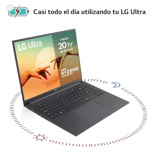 LG Ultra 16UD70R-G.AX59B - Ordenador Portátil, 16 Pulgadas, 16:10 IPS, Sin Sistema Operativo, Ryzen R5, 16 GB RAM, 1TB SSD, 1.6Kg, hasta 20 HR de Autonomía, Color Gris Carbón