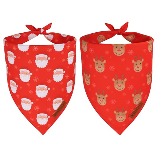 ADOGGYGO Red Christmas Dog Bandanas, Santa Reindeer Print Pet Scarf, Premium Durable Fabric, Red Christmas Bandanas for Small Dogs (Small)
