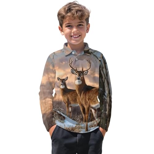 WELLFLYHOM Boys Long Sleeve Tee Tops 3-16T Graphic Collared School Uniform Novelty Golf Shirts Comfy Workout Activewear