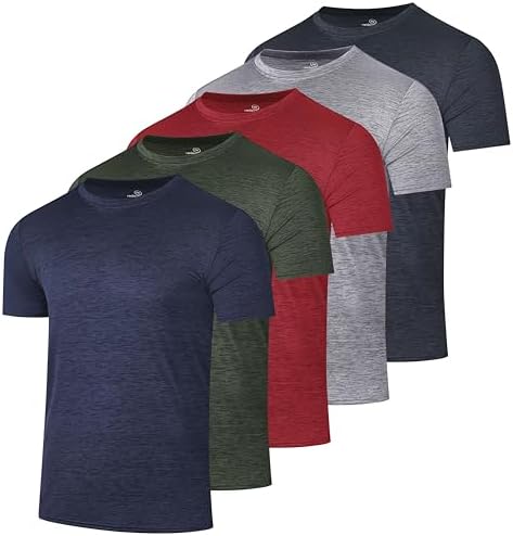 Real Essentials 5 Pack: Menโs Short Sleeve Dry Fit Active Crew Neck T Shirt - Athletic Running Gym Workout Tee Tops