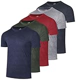 Real Essentials 5 Pack: Men's Dry-Fit Short Sleeve Crew Neck T Shirts Fitness Running Gym Workout Cool Exercise Athletic Tee, Set 11, Medium