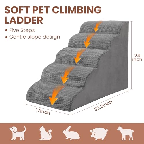 Dog Stairs for Small Dogs, High Density Foam Dog Steps, Extra Wide Non-Slip Pet Ramp for High Beds Or Couch, Soft Doggie Ladder for Dogs Injured, Older Pets, Small Cats