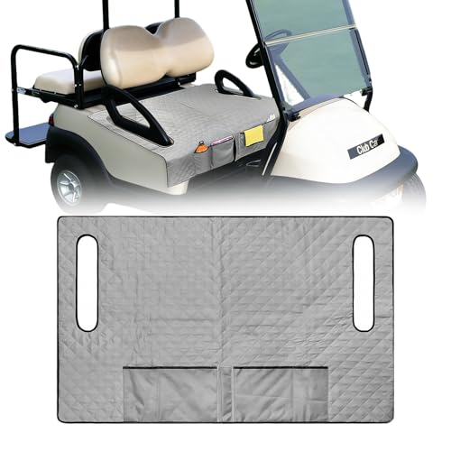 Golf Cart Seat Covers with Padded & Breathable Polyester Material, Non-Skid Bottom & 4 Pockets - Washable All-Season Bench Seat Blanket for EZGO, Yamaha, Club Car