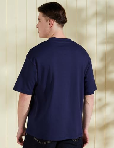 Image of Amazon Brand - Symbol Men's Fit Cotton Solid Oversized Round Neck T-Shirt (Academy Navy + Dusky Pink XL) (Combo Pack of 2)