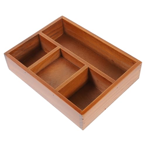 HEMOTON Vassoio Portaoggetti Rettangolare in Legno 4 Scomparti Organizer per Cosmetici e Gioielli Supporto per Bagno e Camera da Letto Finitura Vintage e Bordi Lisci