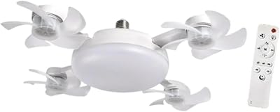 Ceiling Fan Light Remote Control Decor LED Light for Entryway Bedroom Indoor 4 Heads Fan 55cm | Lamps Lighting & Ceiling Fans