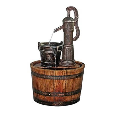 Design Toscano SS11155 Water Fountain - Cistern Well Pump Wood Barrel Garden Decor Fountain - Outdoor Water Feature,full color