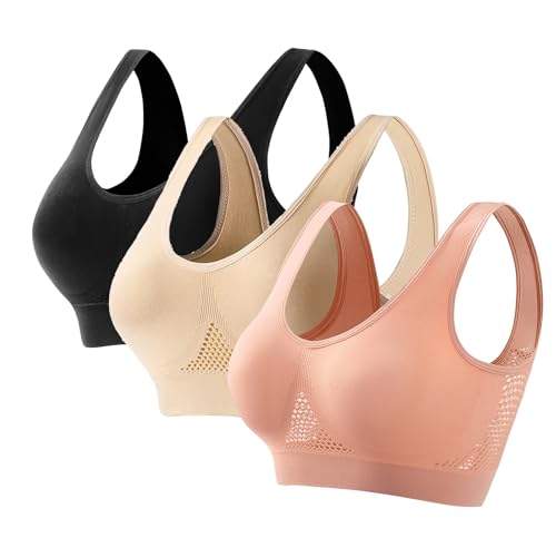 Set of 3 Women's Sports Bras Strong Support Lingerie Padded Bra 2025 Sale Comfortable Push Up Classic Seamless Underwire Bra for Sport Yoga, M-Multi-Coloured, 4XL