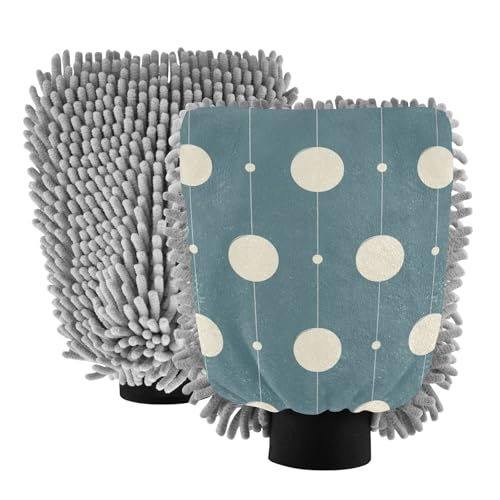 ZRWLUCKY Guanto da lavaggio in microfibra antigraffio per auto Circle Teal e beige