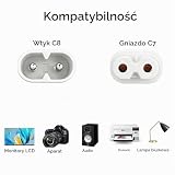 Powice 2 adaptery kątowe C7 na C8, wtyczka Euro, kątowa do 90 stopni, gniazdo IEC C7, kabel zasilający, 2-biegunowy, C8, męski do C7, żeński, przedłużacz, adapter zasilający do laptopów, drukarek