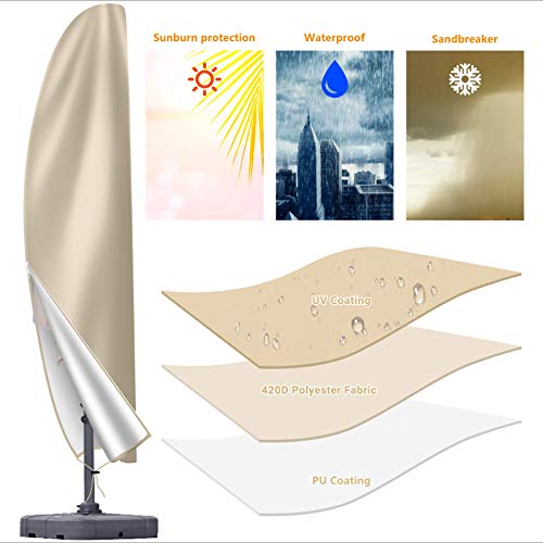 OKPOW Patio Umbrella Cover, Heavy Duty 420D Oxford Fabric Offset Umbrella Cover Waterproof Rip Proof with Zip, for 12ft to 14ft Garden Outdoor Cantilever Umbrellas