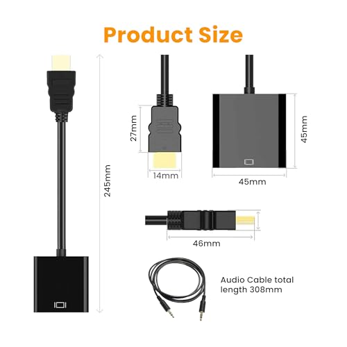 Image of Techie HDMI to VGA Converter with Audio Output | 1080p 60Hz Plug & Play Adapter | Connect HDMI Laptop, PC, TV Box, or Console to VGA Monitor, Projector, or Display - Black