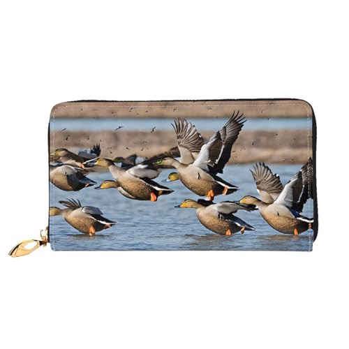 (mallard ducks) Print Women's Long Wallet Clutch with Zipper Multiple Card Slots Coin Pocket Elegant Ladies Purse