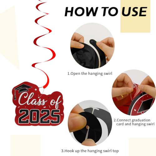 Image of Graduation Hanging Swirls, Graduation Decorations Class of 2025, 30 PCS Red and Black Graduations Party Decoration Congrats Grad Hanging Swirls Ceiling Streamers for School Graduations Party Supplies
