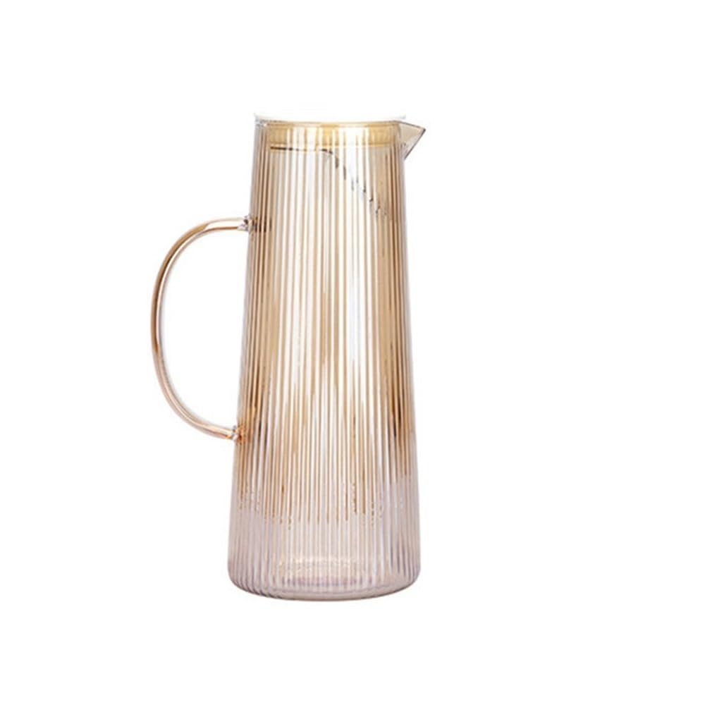 MYUYEE Water Carafe Vertical Stripes Glass Cold Kettle Heat-Resistant Large-Capacity Home Water Pitcher Juice Drink Beverage Carafe Teapot Jug Water Jugs (Bruin)