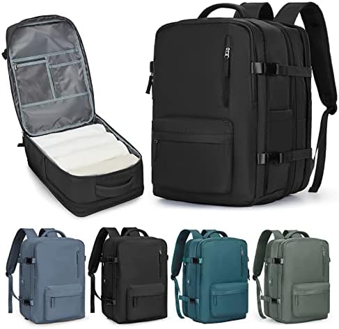 VECAVE Large Travel Carry on Laptop Backpack for Women Men, Expandable Flight Approved Backpack, Waterproof Sports College bag Casual Daypack for Weekender Business Hiking with Shoe Compartment Black